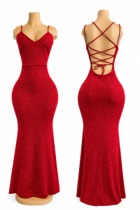 Vestido Largo Elegante con Brillo y Espalda Cruzada